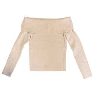 Marbled Brand Sweater Womens Size XL Off the Shoulder Ribbed Fitted Beige NWT